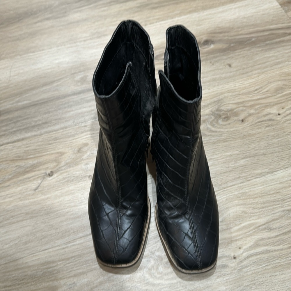 Black croc square toe ankle boots/booties